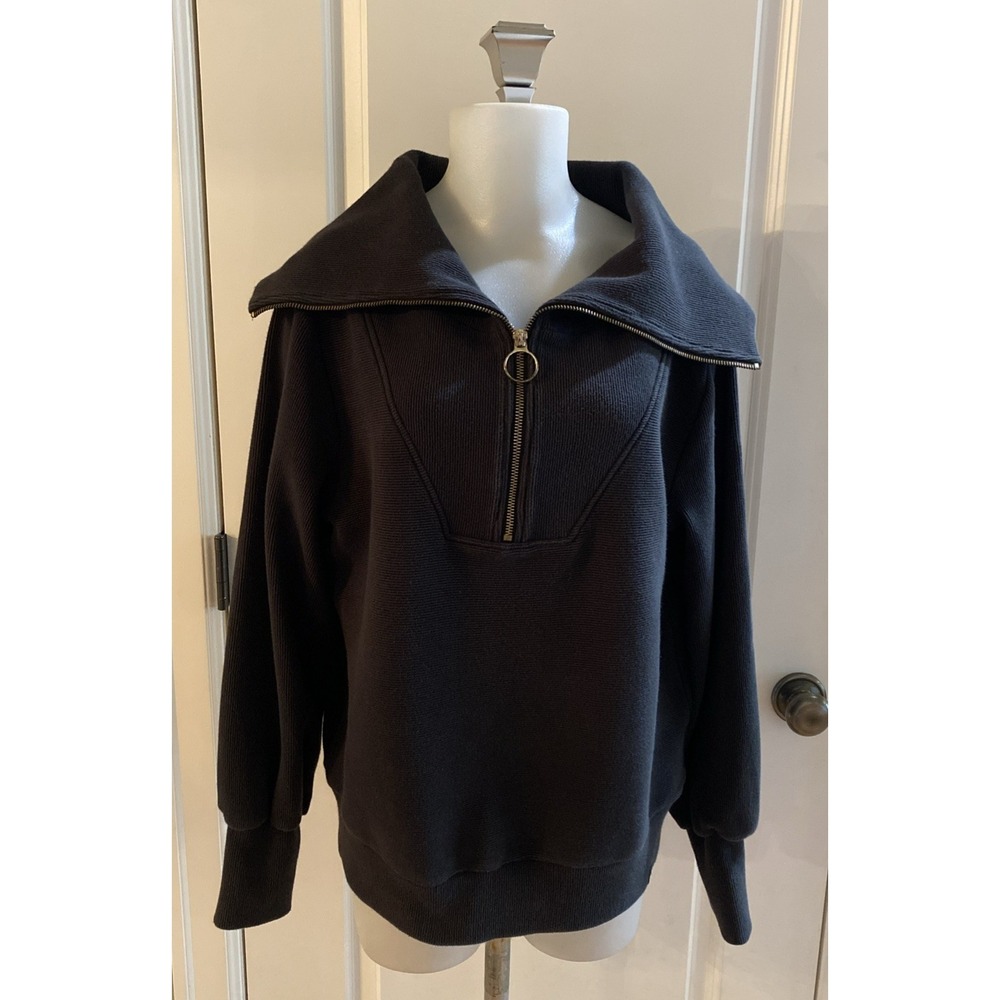 Varley Women's Vine Black Ribbed Quarter Zip Pullover Sweatshirt Pullover Size M